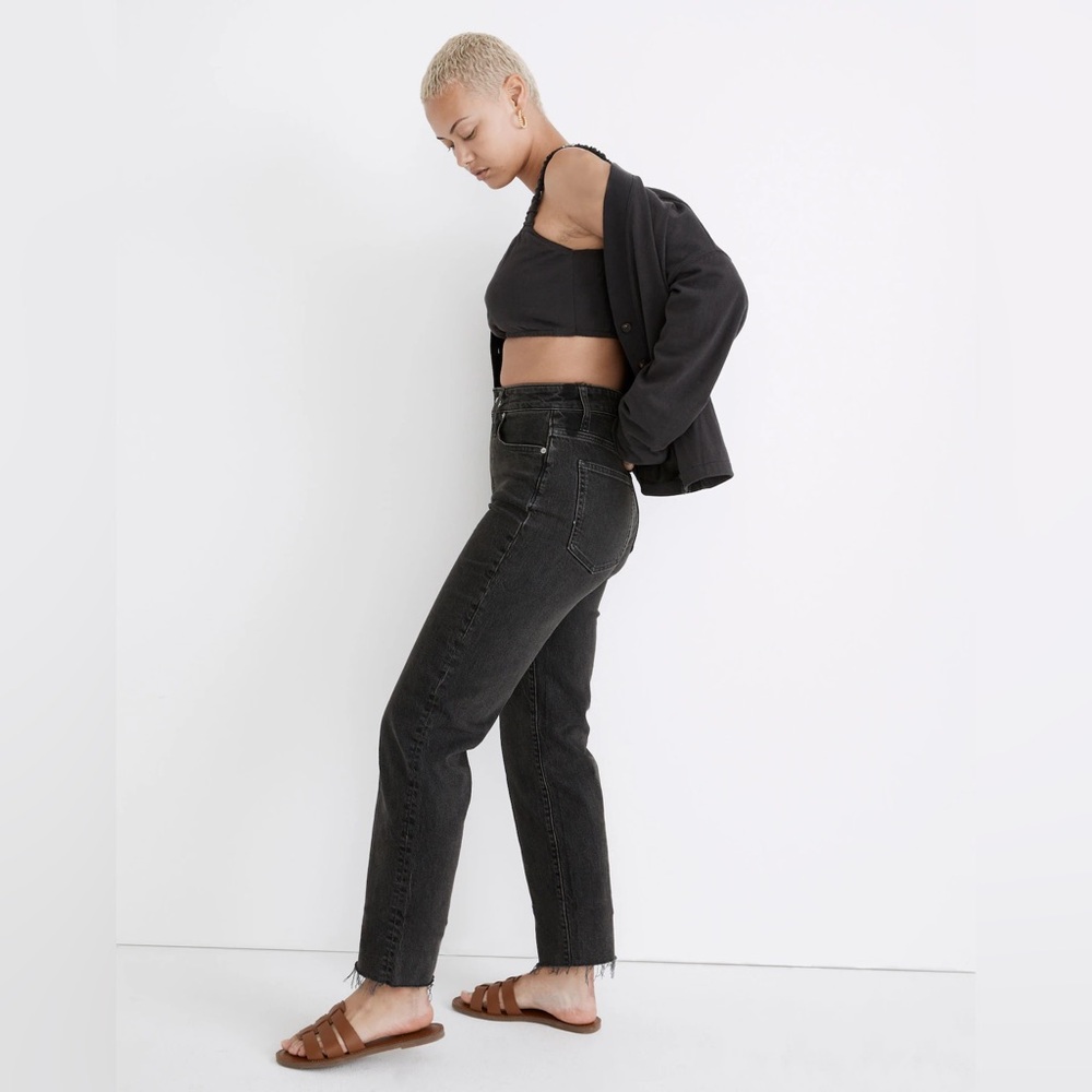 MADEWELL Curvy Perfect Vintage Straight Jean Lunar Wash Ankle Cropped Black 30
